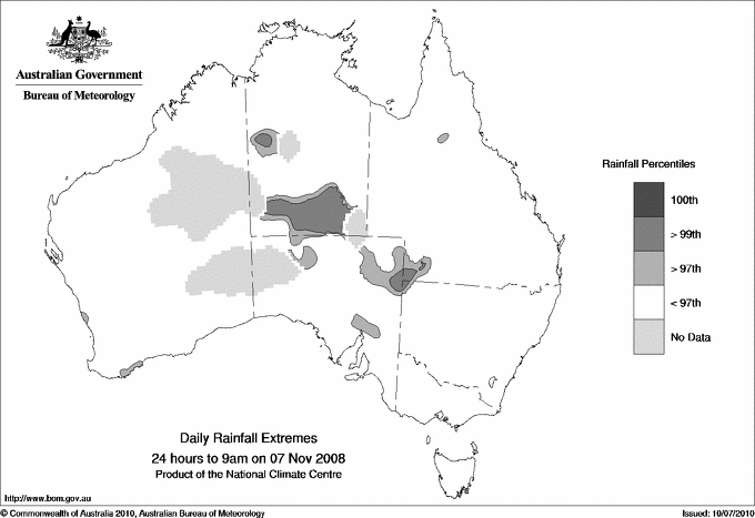 Australian daily rainfall extreme area maps