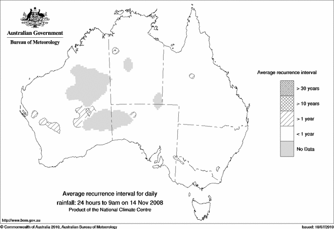 Australian daily rainfall average recurrence interval maps