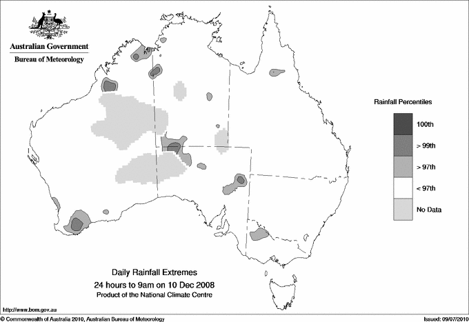 Australian daily rainfall extreme area maps
