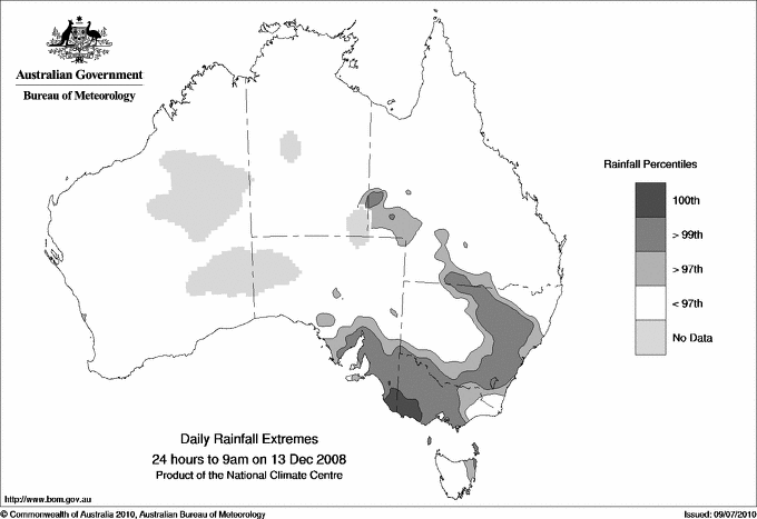 Australian daily rainfall extreme area maps