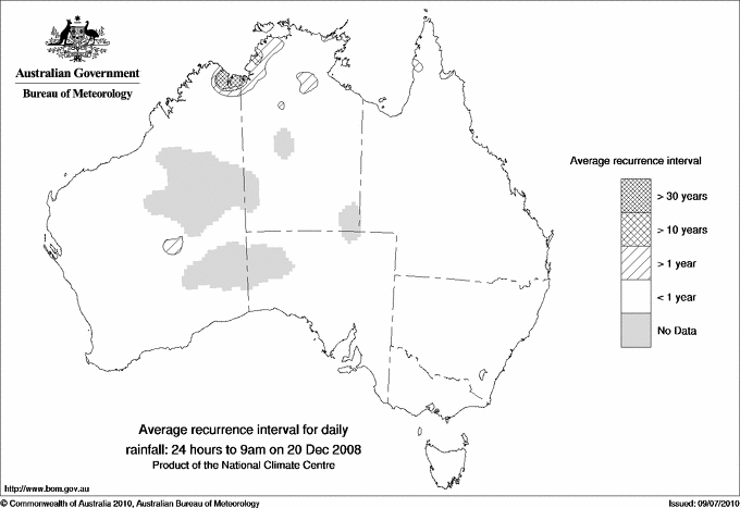 Australian daily rainfall average recurrence interval maps