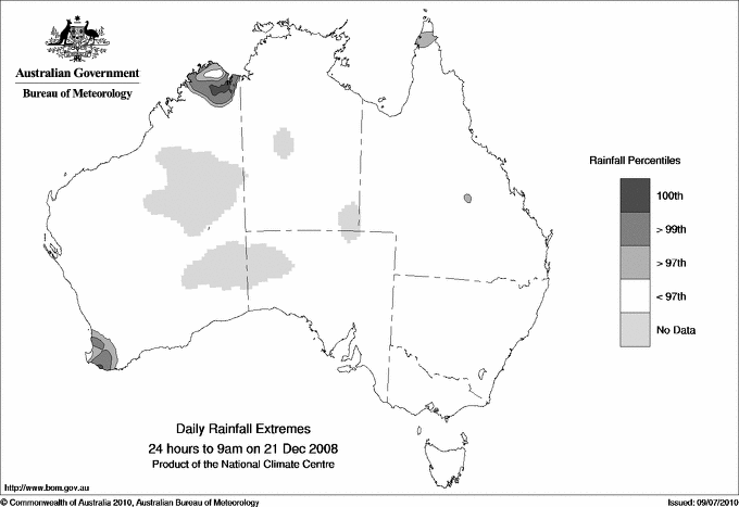 Australian daily rainfall extreme area maps