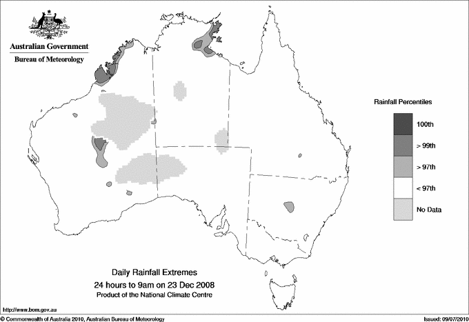 Australian daily rainfall extreme area maps