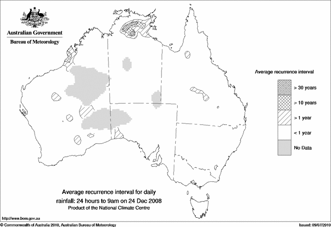 Australian daily rainfall average recurrence interval maps