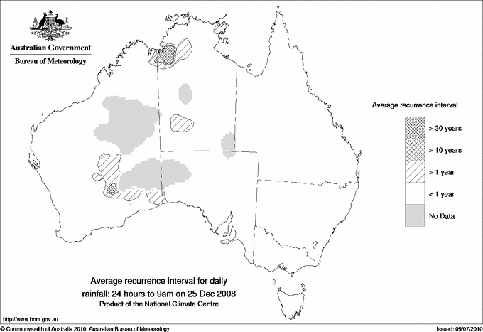 Australian daily rainfall average recurrence interval maps