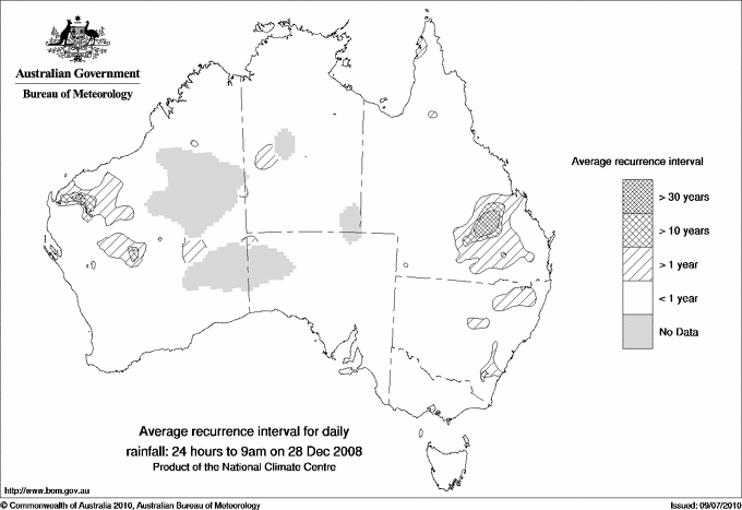 Australian daily rainfall average recurrence interval maps
