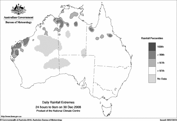 Australian daily rainfall extreme area maps