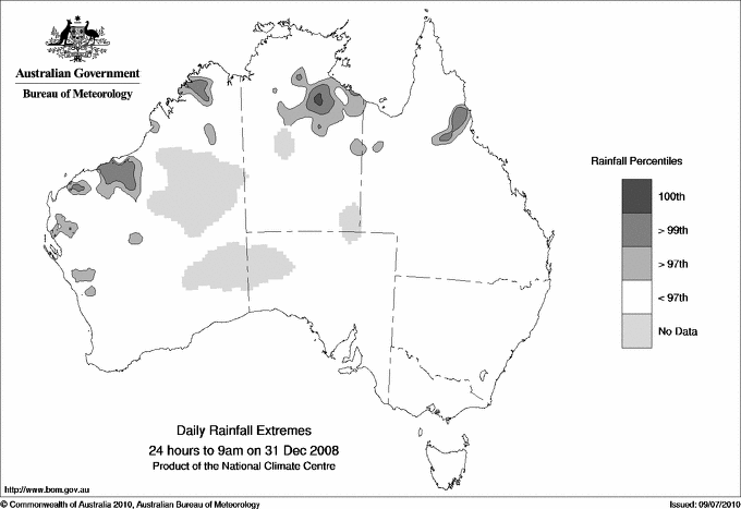 Australian daily rainfall extreme area maps
