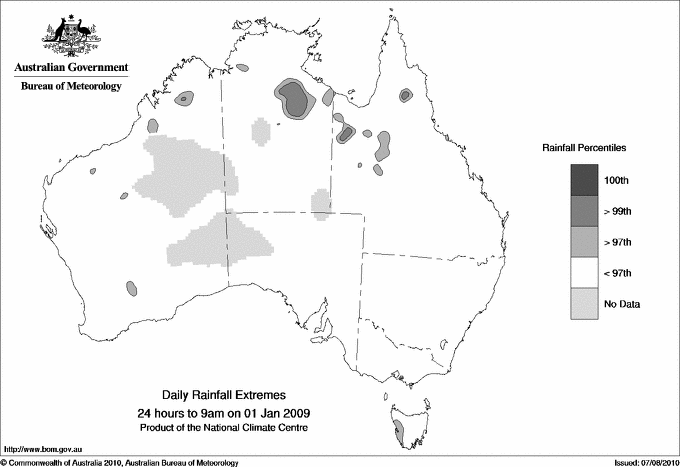 Australian daily rainfall extreme area maps