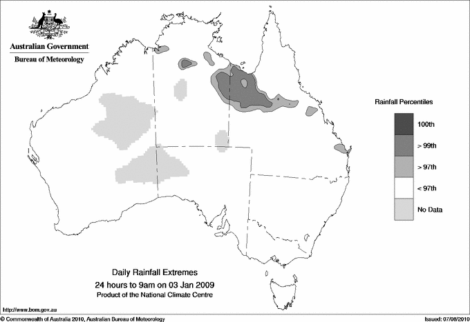 Australian daily rainfall extreme area maps