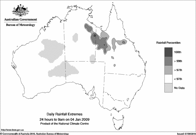 Australian daily rainfall extreme area maps