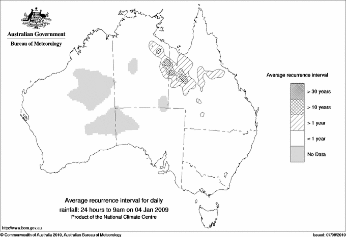 Australian daily rainfall average recurrence interval maps