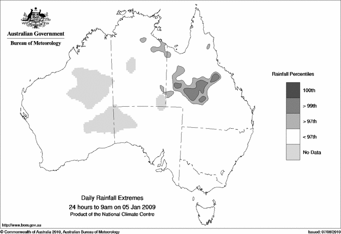 Australian daily rainfall extreme area maps