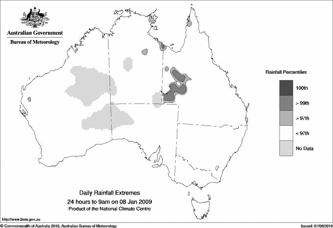 Australian daily rainfall extreme area maps