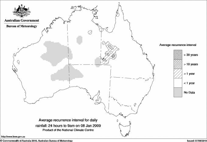 Australian daily rainfall average recurrence interval maps