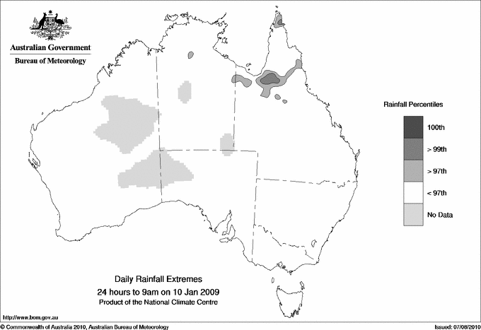 Australian daily rainfall extreme area maps