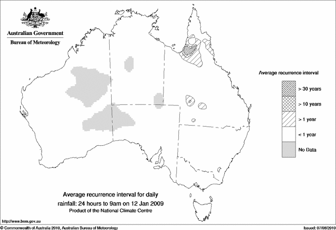 Australian daily rainfall average recurrence interval maps