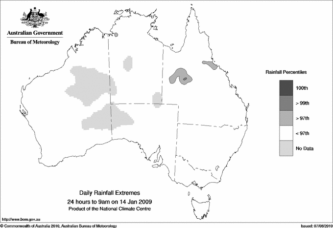 Australian daily rainfall extreme area maps