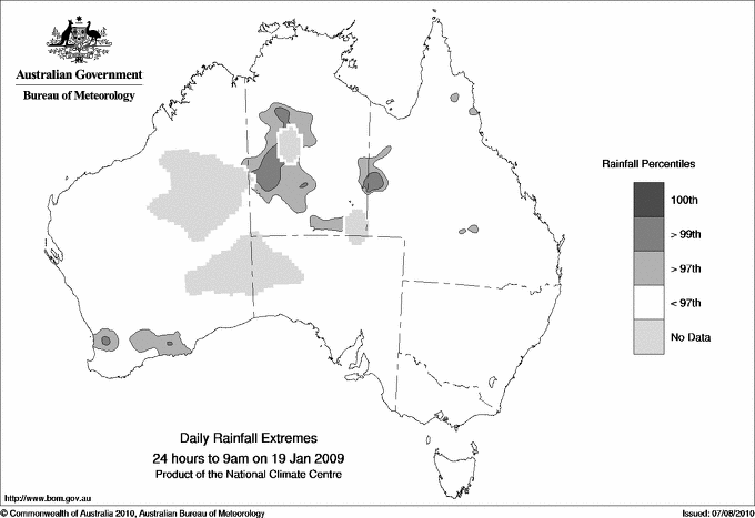 Australian daily rainfall extreme area maps