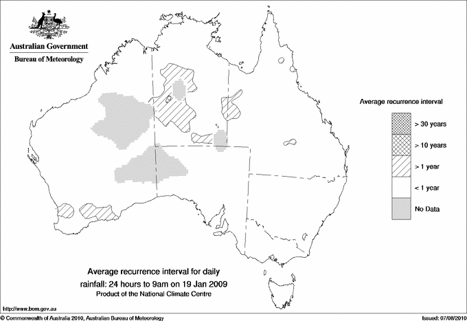 Australian daily rainfall average recurrence interval maps