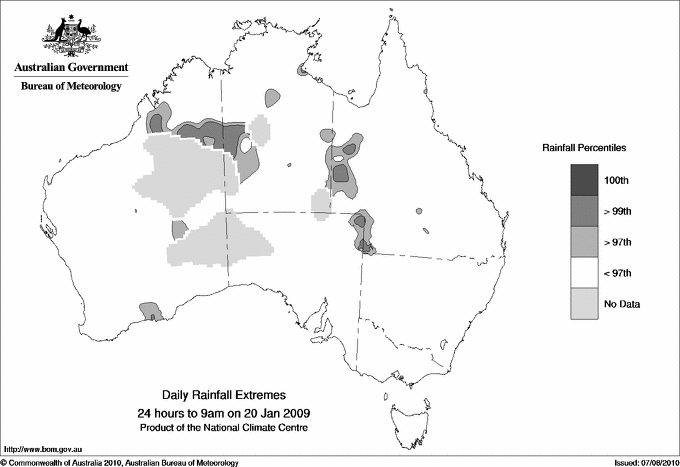 Australian daily rainfall extreme area maps