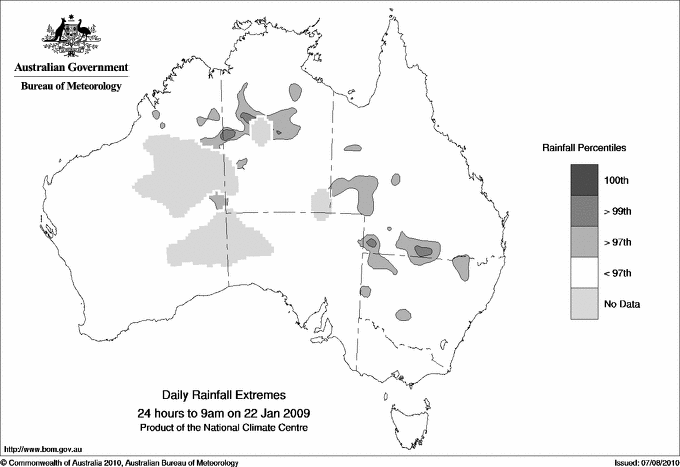 Australian daily rainfall extreme area maps