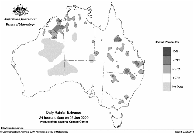 Australian daily rainfall extreme area maps