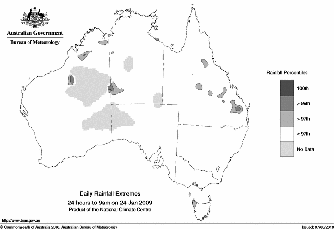 Australian daily rainfall extreme area maps