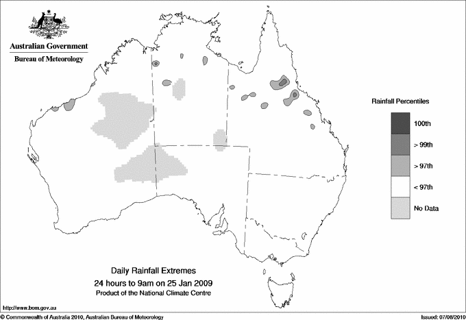 Australian daily rainfall extreme area maps