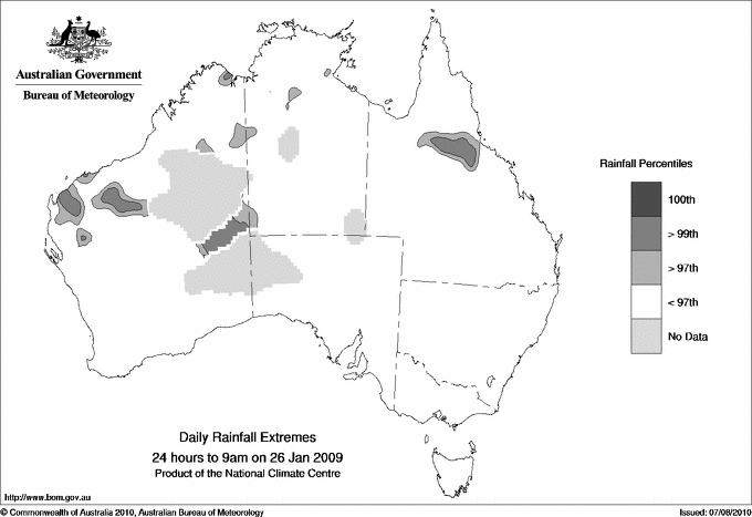 Australian daily rainfall extreme area maps