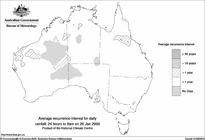 Australian daily rainfall average recurrence interval maps