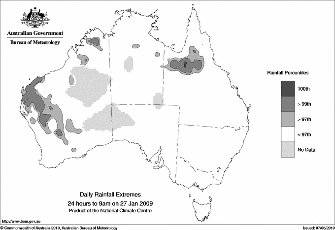 Australian daily rainfall extreme area maps