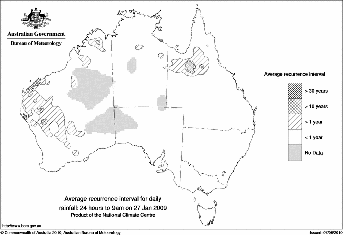 Australian daily rainfall average recurrence interval maps
