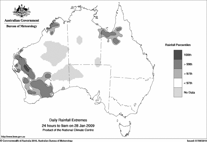 Australian daily rainfall extreme area maps