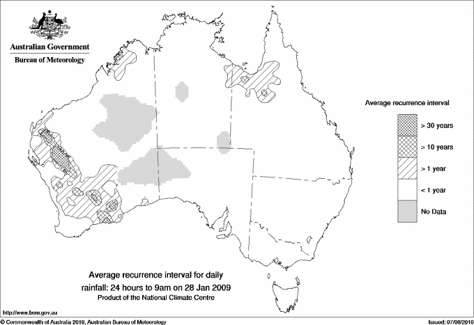 Australian daily rainfall average recurrence interval maps