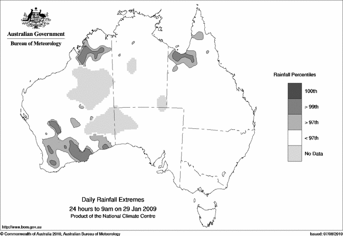 Australian daily rainfall extreme area maps