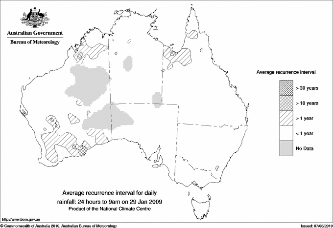 Australian daily rainfall average recurrence interval maps