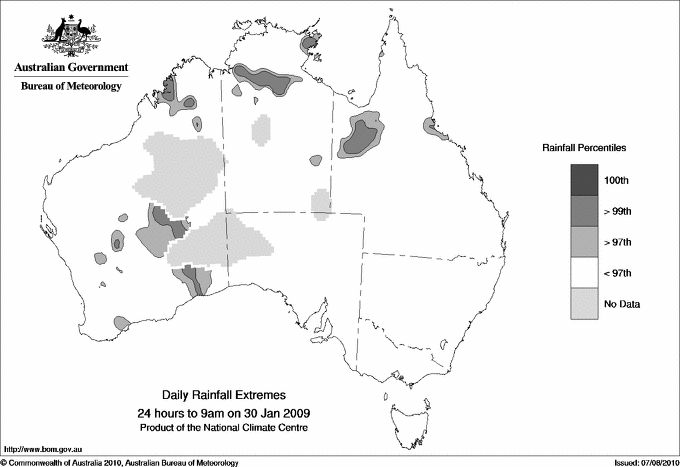 Australian daily rainfall extreme area maps