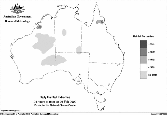 Australian daily rainfall extreme area maps