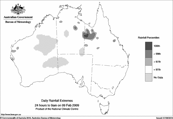 Australian daily rainfall extreme area maps