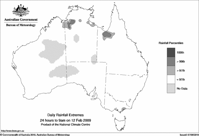 Australian daily rainfall extreme area maps