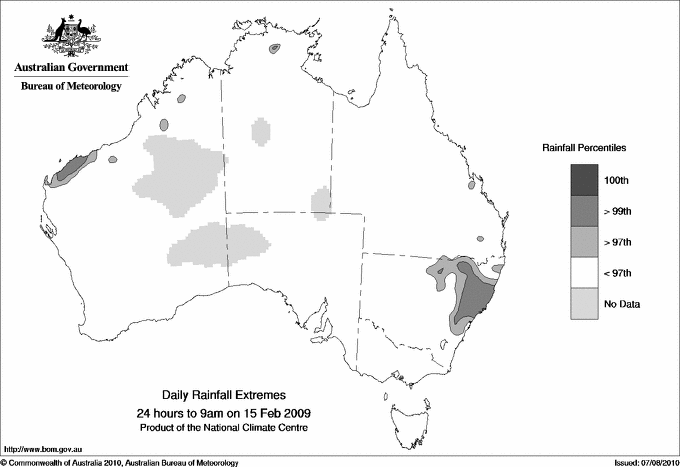 Australian daily rainfall extreme area maps