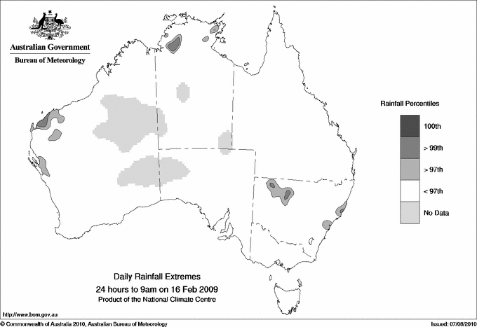 Australian daily rainfall extreme area maps