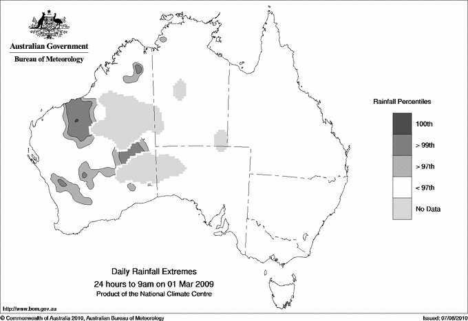 Australian daily rainfall extreme area maps
