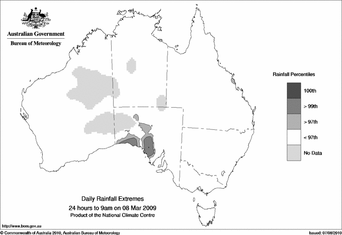 Australian daily rainfall extreme area maps