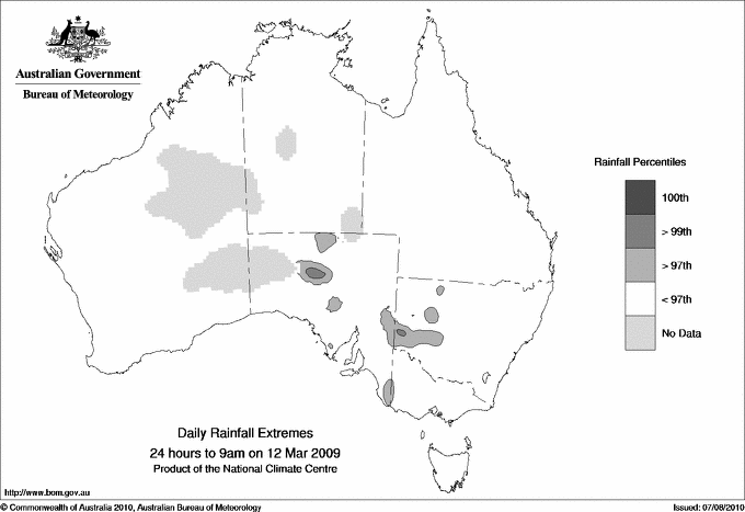 Australian daily rainfall extreme area maps