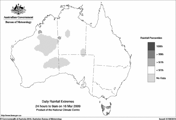 Australian daily rainfall extreme area maps