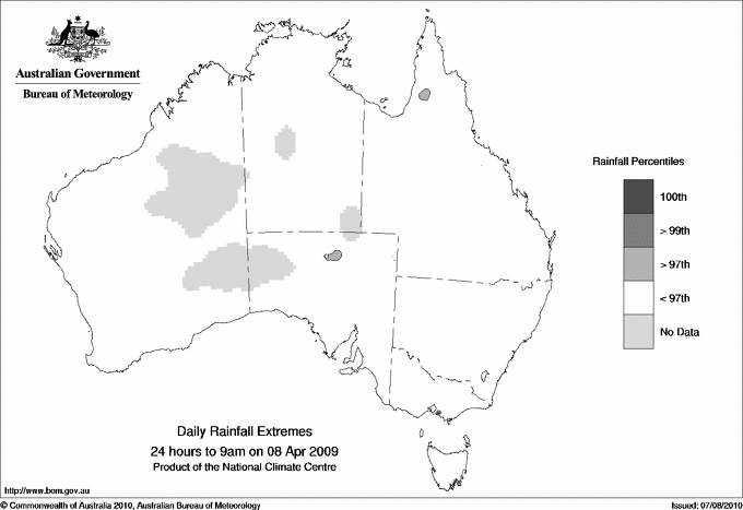 Australian daily rainfall extreme area maps