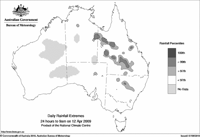 Australian daily rainfall extreme area maps