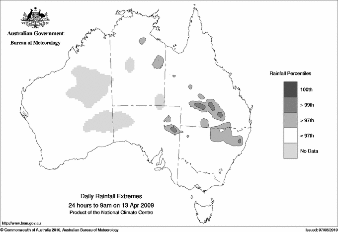 Australian daily rainfall extreme area maps
